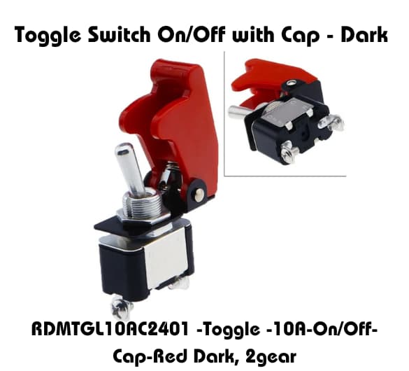 Toggle Switch On/Off with Red Cap - Dark, RDMTGL10AC2401, 10A, 2-gear